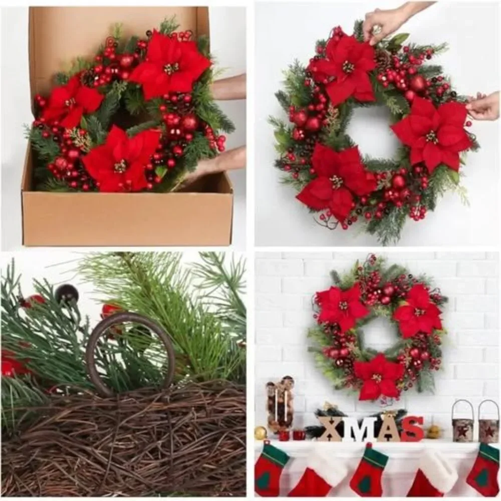 Chrisxiao Christmas Wreath, Front Door Artificial Christmas Wreath Decorated wit